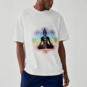 Buddha Stones Casual Meditating Figure Colorful Mandala Pattern Cotton Tee T-shirt - image 7