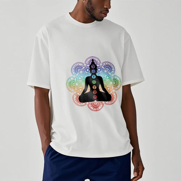 Buddha Stones Casual Meditating Figure Colorful Mandala Pattern Cotton Tee T-shirt - image 7