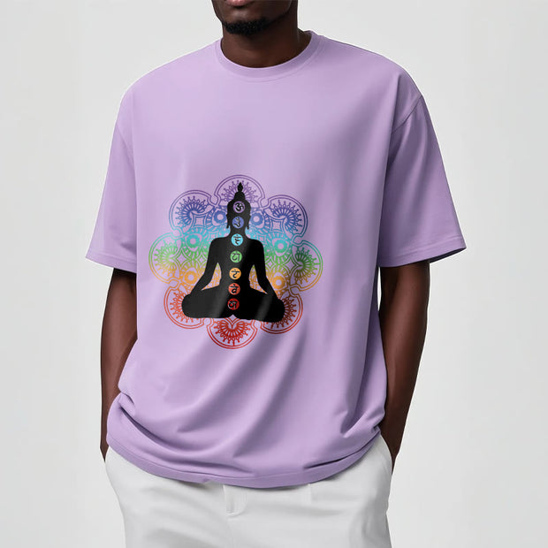 Buddha Stones Casual Meditating Figure Colorful Mandala Pattern Cotton Tee T-shirt - image 18