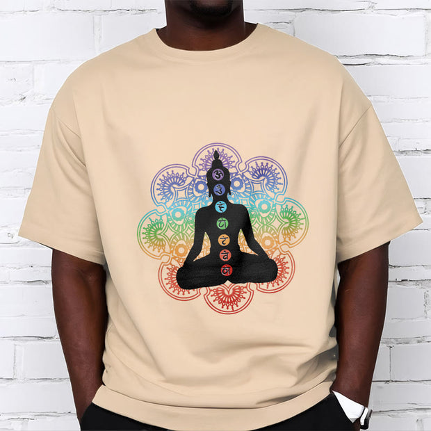 Buddha Stones Casual Meditating Figure Colorful Mandala Pattern Cotton Tee T-shirt - image 10