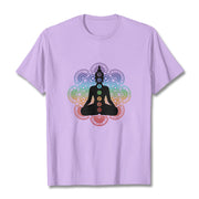 Buddha Stones Casual Meditating Figure Colorful Mandala Pattern Cotton Tee T-shirt - Plum - 2XL - image 17