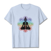 Buddha Stones Casual Meditating Figure Colorful Mandala Pattern Cotton Tee T-shirt - LightCyan - 2XL - image 19