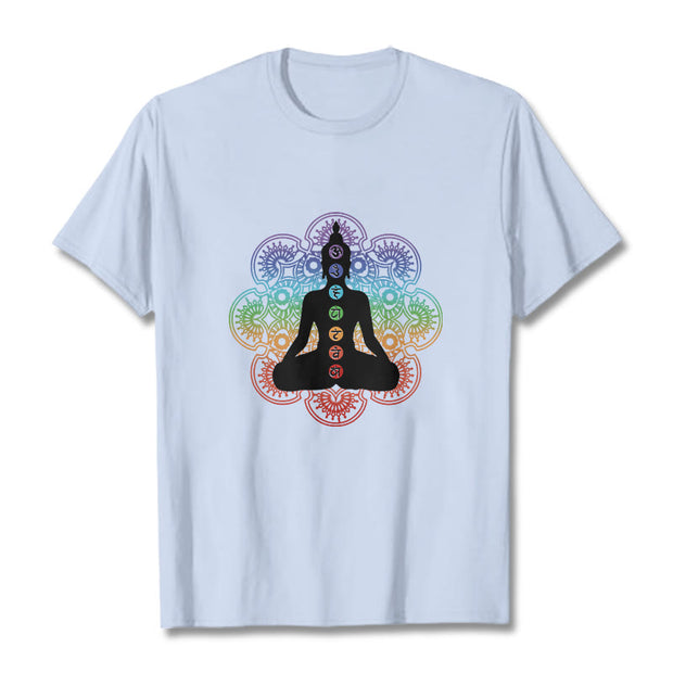 Buddha Stones Casual Meditating Figure Colorful Mandala Pattern Cotton Tee T-shirt - LightCyan - 2XL - image 19