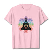 Buddha Stones Casual Meditating Figure Colorful Mandala Pattern Cotton Tee T-shirt - LightPink - 2XL - image 13