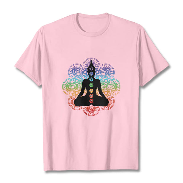 Buddha Stones Casual Meditating Figure Colorful Mandala Pattern Cotton Tee T-shirt - LightPink - 2XL - image 13