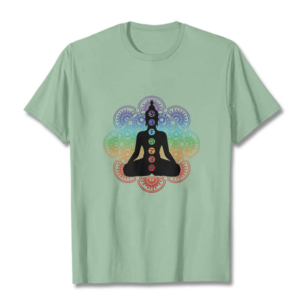 Buddha Stones Casual Meditating Figure Colorful Mandala Pattern Cotton Tee T-shirt - PaleGreen - 2XL - image 15