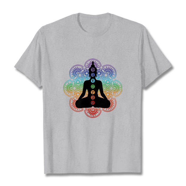Buddha Stones Casual Meditating Figure Colorful Mandala Pattern Cotton Tee T-shirt - LightGrey - 2XL - image 20
