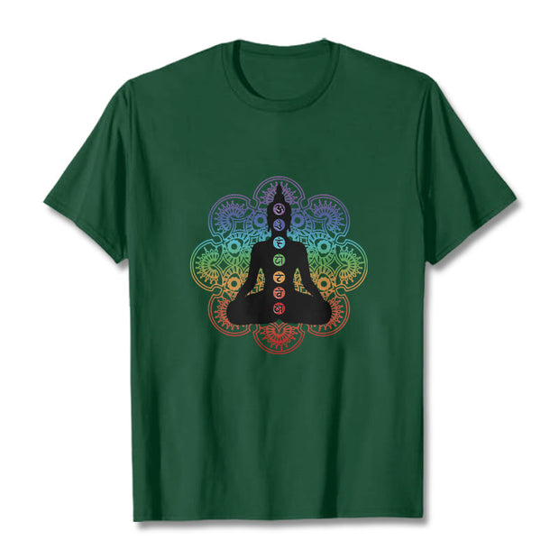 Buddha Stones Casual Meditating Figure Colorful Mandala Pattern Cotton Tee T-shirt - ForestGreen - 2XL - image 11