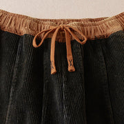 Buddha Stones Color Contrast Corduroy Cotton Women's Thermal Fleece-Lined Harem Pants With Pockets - image 3