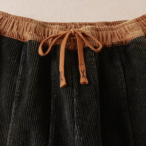 Buddha Stones Color Contrast Corduroy Cotton Women's Thermal Fleece-Lined Harem Pants With Pockets - image 3