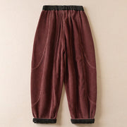 Buddha Stones Color Contrast Corduroy Cotton Women's Thermal Fleece-Lined Harem Pants With Pockets - image 7