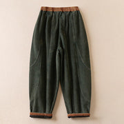 Buddha Stones Color Contrast Corduroy Cotton Women's Thermal Fleece-Lined Harem Pants With Pockets - image 15