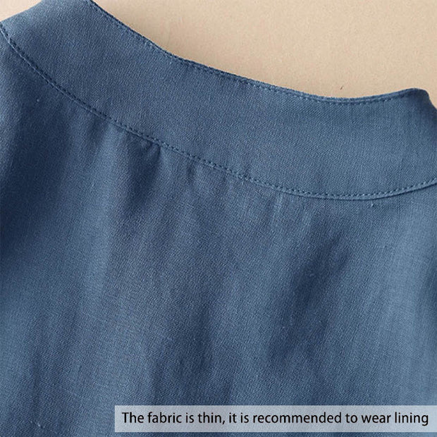 Buddha Stones Casual Women's V-neck Three Quarter Sleeve Design Plain Cotton Linen Shirt - image 3