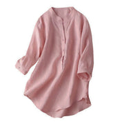Buddha Stones Casual Women's V-neck Three Quarter Sleeve Design Plain Cotton Linen Shirt - image 15