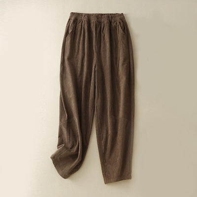 Buddha Stones Commute Vintage Plain Women's Corduroy Cotton Harem Pants With Pockets - Sienna - US8-10，UK/AU12-14，EU40-42 (2XL) - image 1