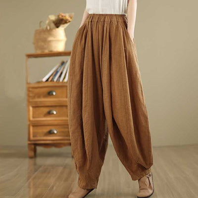 Buddha Stones Spring Casual Simple Design Women's Cotton Linen Harem Pants With Pockets - Peru - US8-10，UK/AU12-14，EU40-42 (2XL) - image 1
