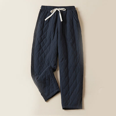 Buddha Stones Diamond Quilted Design Thermal Fleece-Lined Women's Harem Cotton Pants With Pockets - MidnightBlue - US8-10，UK/AU12-14，EU40-42 (2XL) - image 1