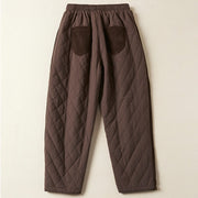 Buddha Stones Diamond Quilted Design Thermal Fleece-Lined Women's Harem Cotton Pants With Pockets - image 20