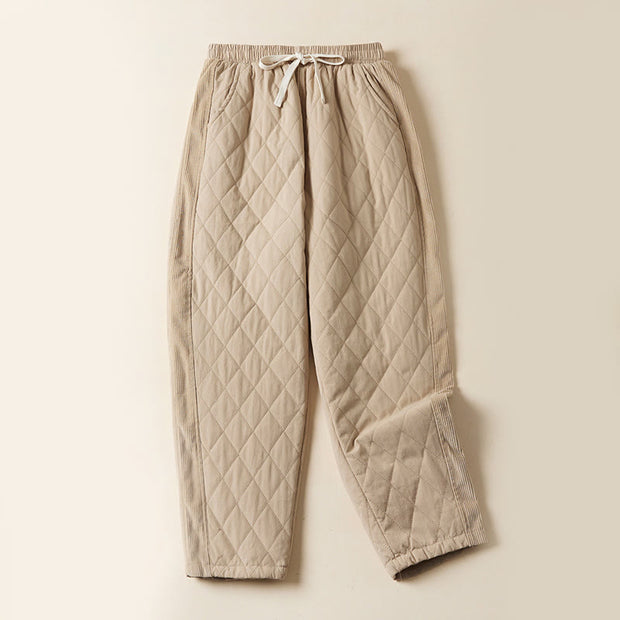 Buddha Stones Diamond Quilted Design Thermal Fleece-Lined Women's Harem Cotton Pants With Pockets - LemonChiffon - US8-10，UK/AU12-14，EU40-42 (2XL) - image 10