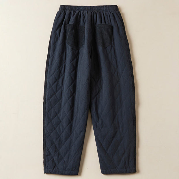 Buddha Stones Diamond Quilted Design Thermal Fleece-Lined Women's Harem Cotton Pants With Pockets - image 2