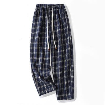 Buddha Stones Retro Plaid Pattern Women's Fleece-Lined Harem Cotton Pants With Pockets - MidnightBlue - US8-10，UK/AU12-14，EU40-42 (2XL) - image 1