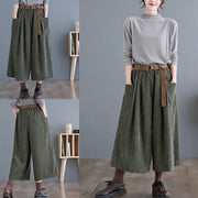 Buddha Stones Retro Women's Wide Leg 7-8 Length Corduroy Cotton Pants With Pockets And Belt - image 16