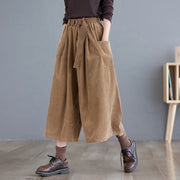 Buddha Stones Retro Women's Wide Leg 7-8 Length Corduroy Cotton Pants With Pockets And Belt - Goldenrod - US12，UK/AU16，EU44 (2XL) - image 1