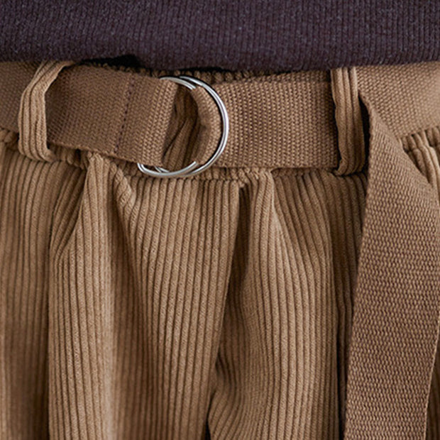 Buddha Stones Retro Women's Wide Leg 7-8 Length Corduroy Cotton Pants With Pockets And Belt - image 8