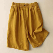 Buddha Stones Summer Casual Plain Zipper Button Cotton Linen Women's Shorts With Pockets - Goldenrod - US12，UK/AU16，EU44 (3XL) - image 3