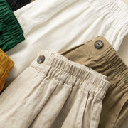 Buddha Stones Summer Casual Plain Zipper Button Cotton Linen Women's Shorts With Pockets - image 18