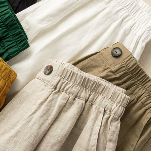 Buddha Stones Summer Casual Plain Zipper Button Cotton Linen Women's Shorts With Pockets - image 18