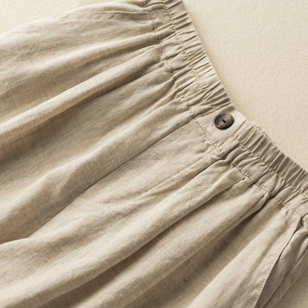 Buddha Stones Summer Casual Plain Zipper Button Cotton Linen Women's Shorts With Pockets - image 8