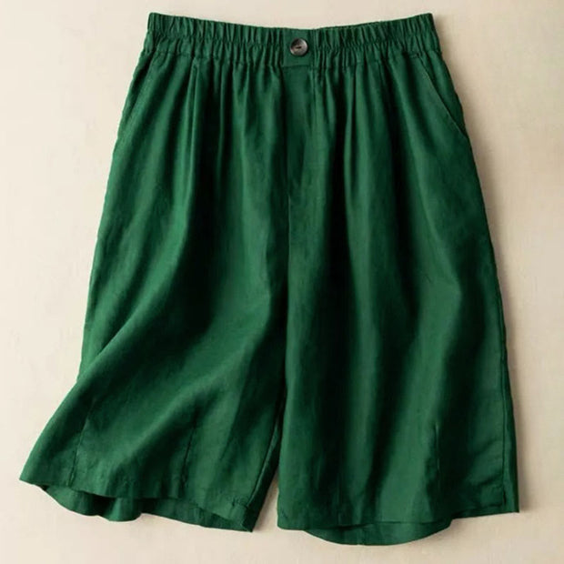 Buddha Stones Summer Casual Plain Zipper Button Cotton Linen Women's Shorts With Pockets - Green - US12，UK/AU16，EU44 (3XL) - image 5
