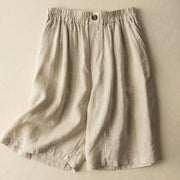Buddha Stones Summer Casual Plain Zipper Button Cotton Linen Women's Shorts With Pockets - Beige - US12，UK/AU16，EU44 (3XL) - image 7