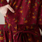 Buddha Stones Casual Ethnic Printing Floral Buttons Design Cotton Linen Midi Dress With Pockets - image 19