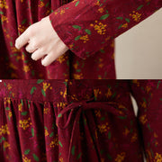 Buddha Stones Casual Ethnic Printing Floral Buttons Design Cotton Linen Midi Dress With Pockets - image 18