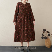 Buddha Stones Casual Ethnic Printing Floral Buttons Design Cotton Linen Midi Dress With Pockets - image 2