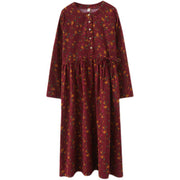 Buddha Stones Casual Ethnic Printing Floral Buttons Design Cotton Linen Midi Dress With Pockets - image 21