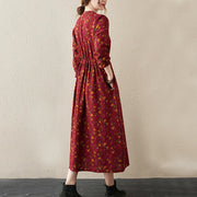 Buddha Stones Casual Ethnic Printing Floral Buttons Design Cotton Linen Midi Dress With Pockets - image 14