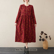 Buddha Stones Casual Ethnic Printing Floral Buttons Design Cotton Linen Midi Dress With Pockets - image 12