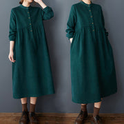 Buddha Stones Casual Plain Buttons Design Thermal Cotton Linen Midi Dress With Pockets - image 12