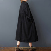 Buddha Stones Casual Plain Buttons Design Thermal Cotton Linen Midi Dress With Pockets - image 2