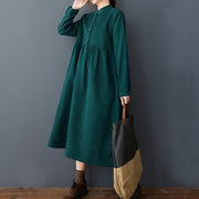 Buddha Stones Casual Plain Buttons Design Thermal Cotton Linen Midi Dress With Pockets - image 9