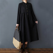 Buddha Stones Casual Plain Buttons Design Thermal Cotton Linen Midi Dress With Pockets - image 4