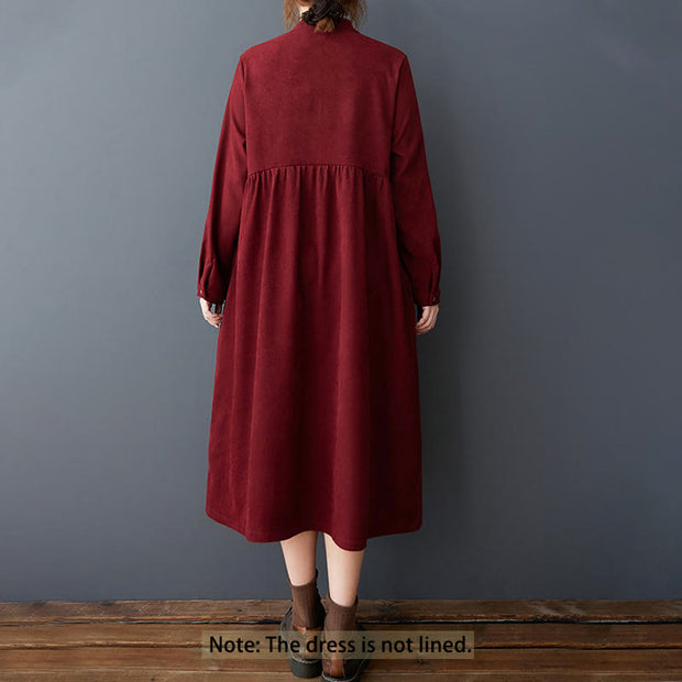 Buddha Stones Casual Plain Buttons Design Thermal Cotton Linen Midi Dress With Pockets - image 23