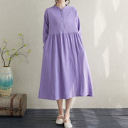 Buddha Stones Fall Ethnic Embroidery Cotton Linen Midi Dress With Pockets - image 9