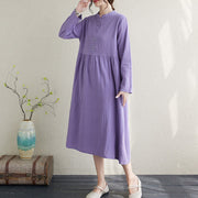 Buddha Stones Fall Ethnic Embroidery Cotton Linen Midi Dress With Pockets - image 10