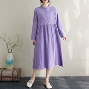 Buddha Stones Fall Ethnic Embroidery Cotton Linen Midi Dress With Pockets - Orchid - US12，UK/AU16，EU44 (3XL) - image 7