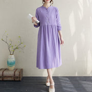 Buddha Stones Fall Ethnic Embroidery Cotton Linen Midi Dress With Pockets - image 11