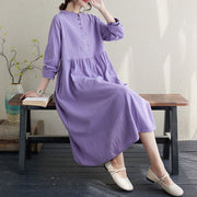 Buddha Stones Fall Ethnic Embroidery Cotton Linen Midi Dress With Pockets - image 13